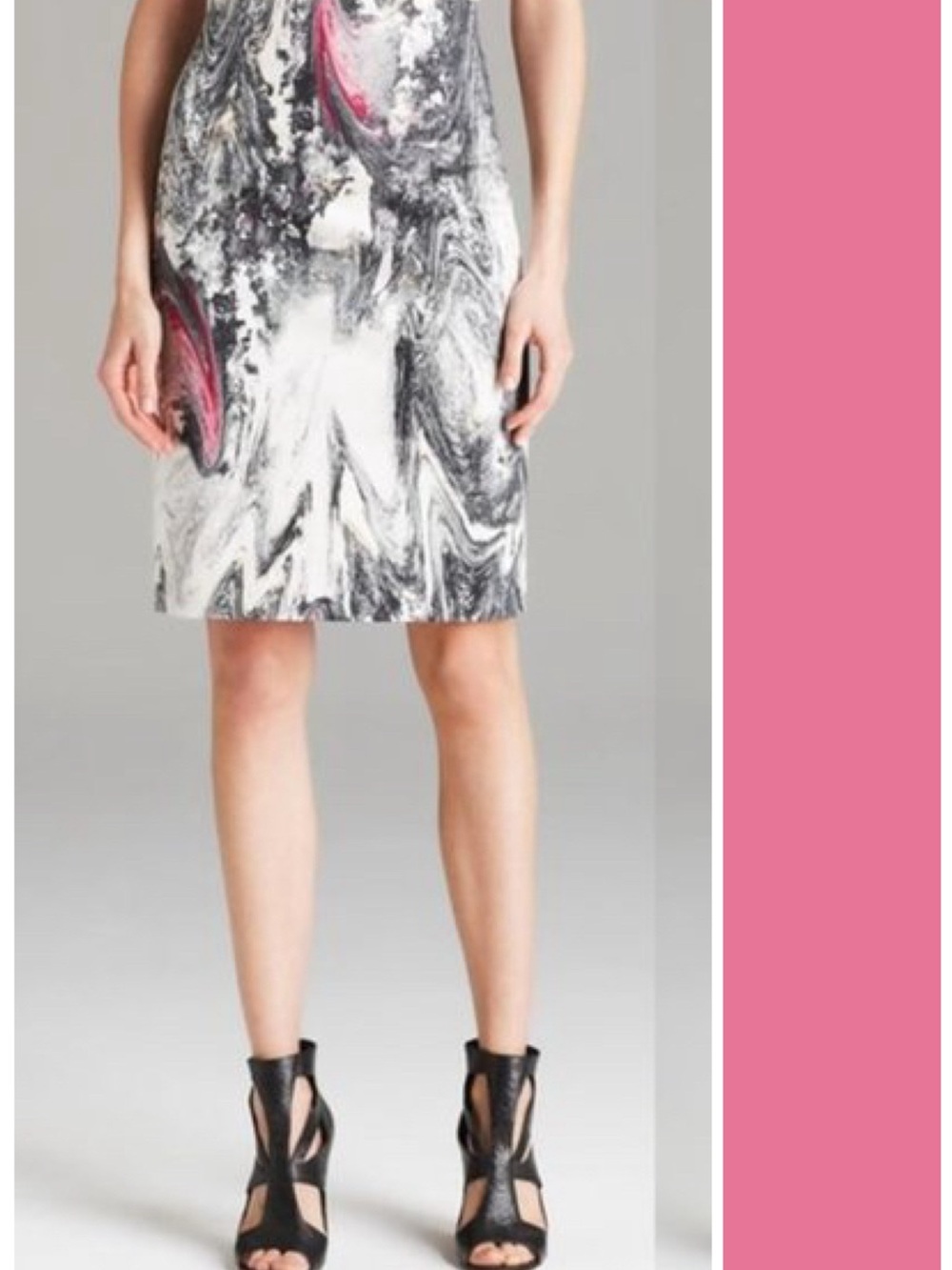 Rachel Roy Magma Print Pencil Skirt In White Black Pink Size 4 EUC